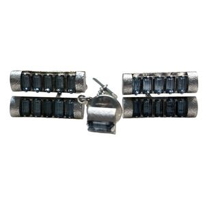 Mens Vintage FACETED SKY BLUE PRONG SET CRYSTAL CUFFLINKS & Tie Tack Jewelry